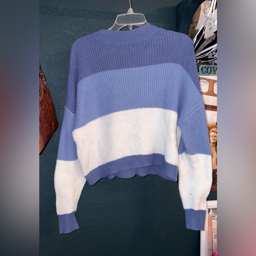 Striped Blue and White Cropped Knit Sweater